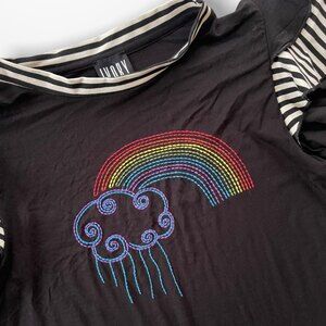 Embroidered Rainbow Shirt With Ruffle Sleeves Size Small